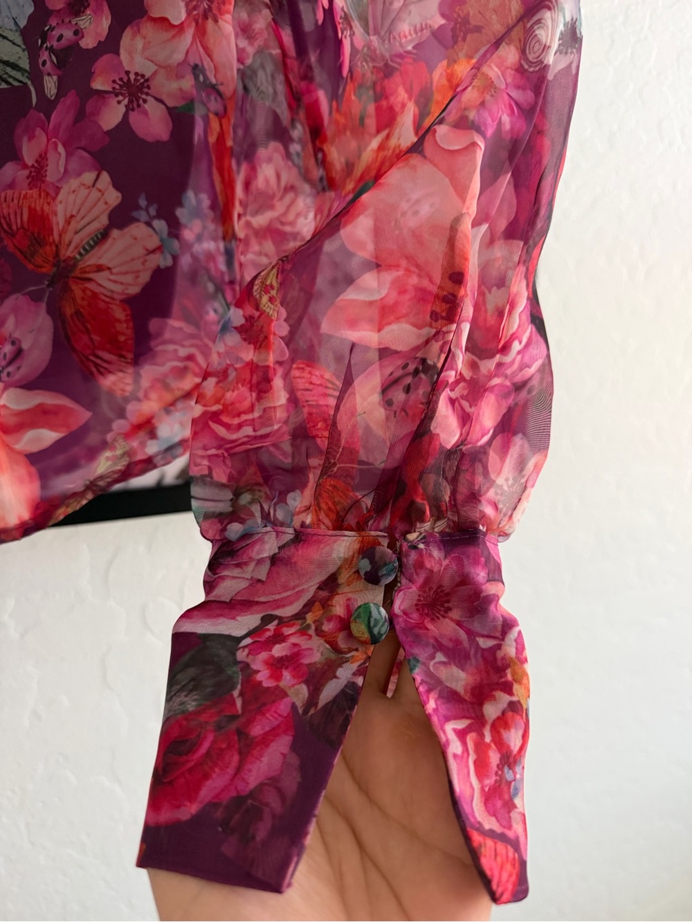 Anthropologie Organza Sheer Floral High-Neck Bow Back Blouse size Medium - Picture 6 of 13